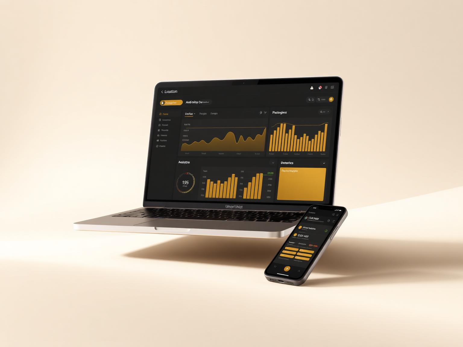 TESBA.my black & gold dashboard mockup